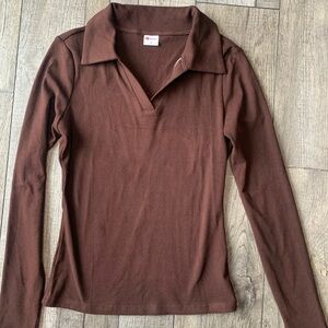 NWOT Brown Long Sleeve Collared Top